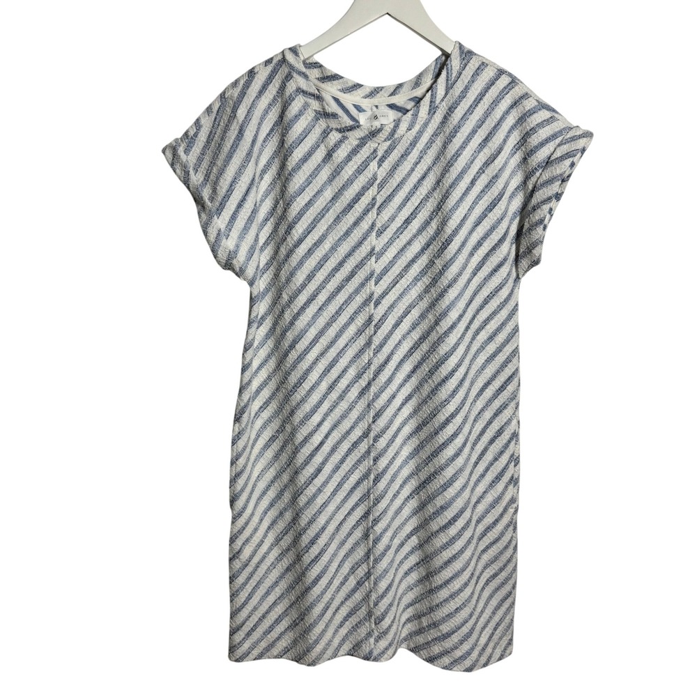 Lou & Grey Blue White Diagonal Stripe Shift Dress Short Sleeve Size S Coastal